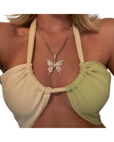 IMANI CUT OUT HALTER CROP TOP GREEN/WHITE (SAMPLE SALE)